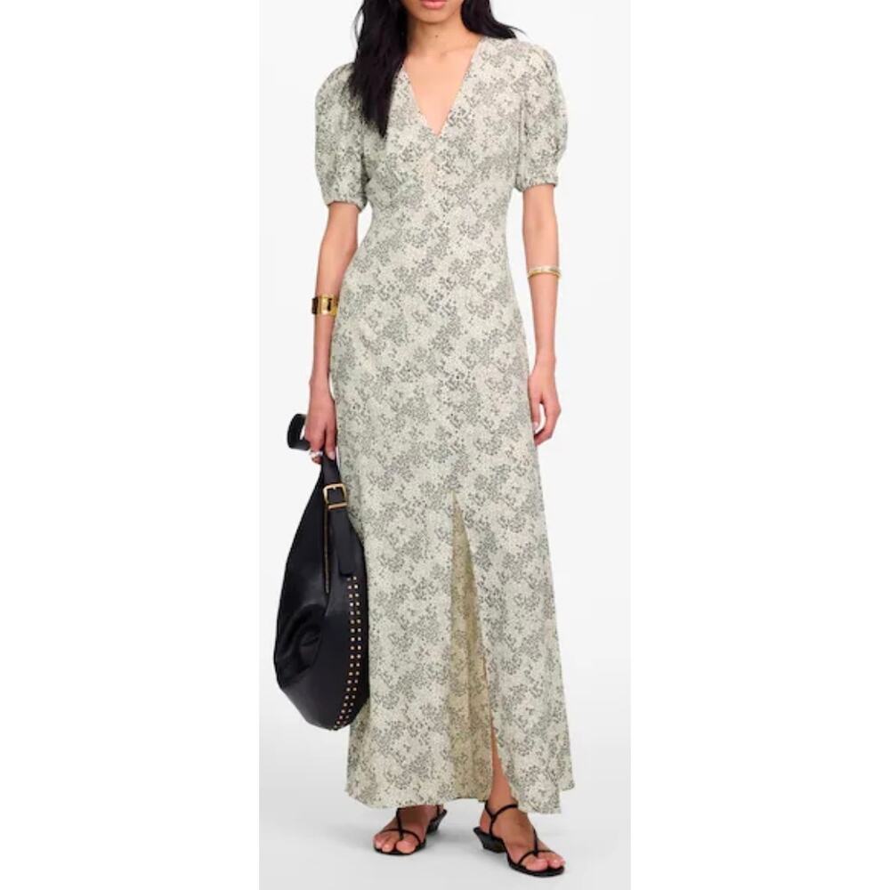 Madewell Puff-Sleeve V-Neck Midi Dress in Floral Size 10 NWT